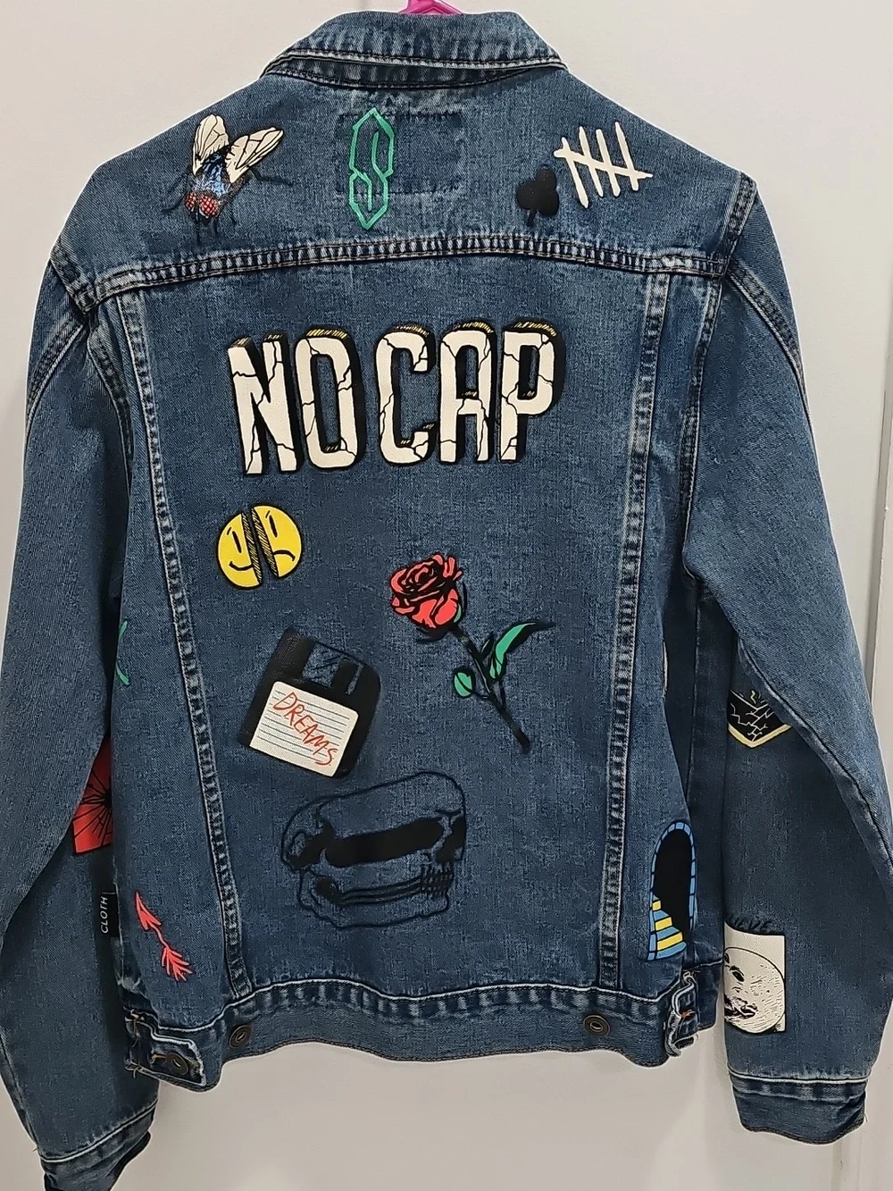 Brooklyn Cloth No Cap Retro 90s Graphics Denim Jean Jacket Unisex S - Picture 3 of 9